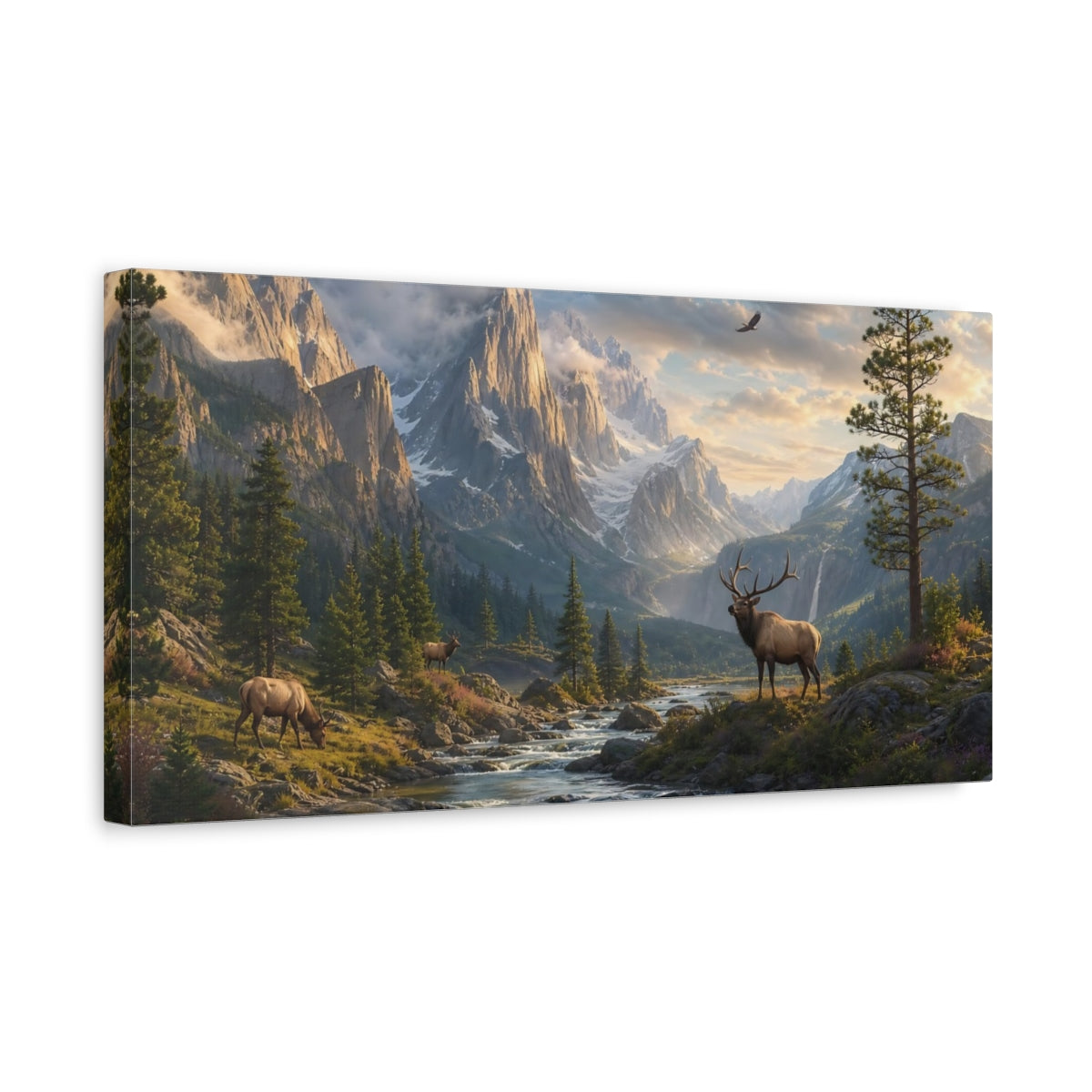 Side Mockup 3. Nature Elk Mountain Landscape shown as stretched canvas wall art