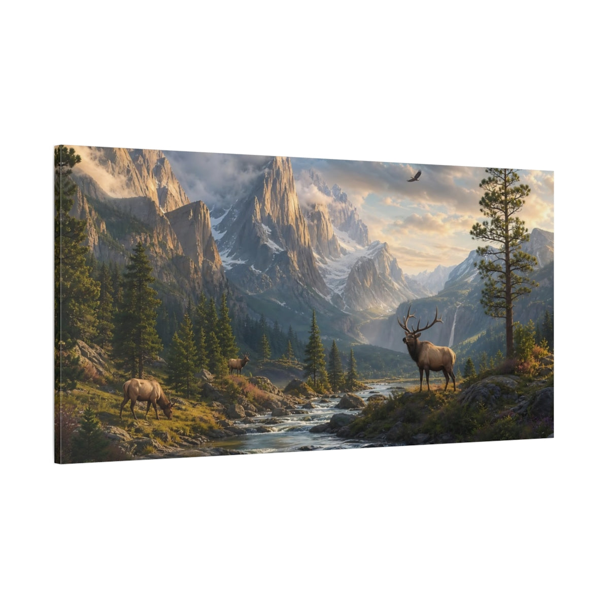 Side Mockup 2. Nature Elk Mountain Landscape shown as stretched canvas wall art