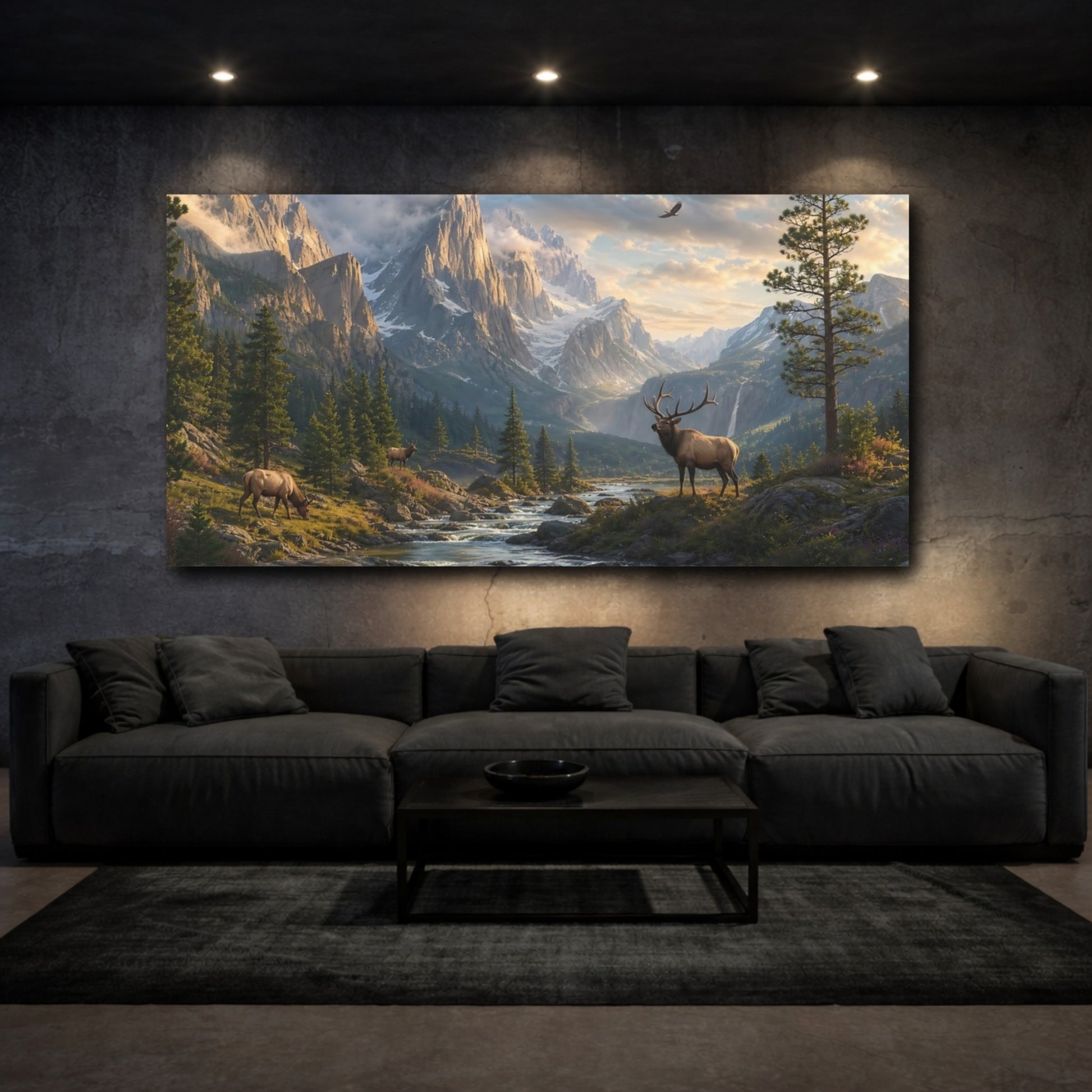 Mockup 2. Nature Elk Mountain Landscape shown as stretched canvas wall art