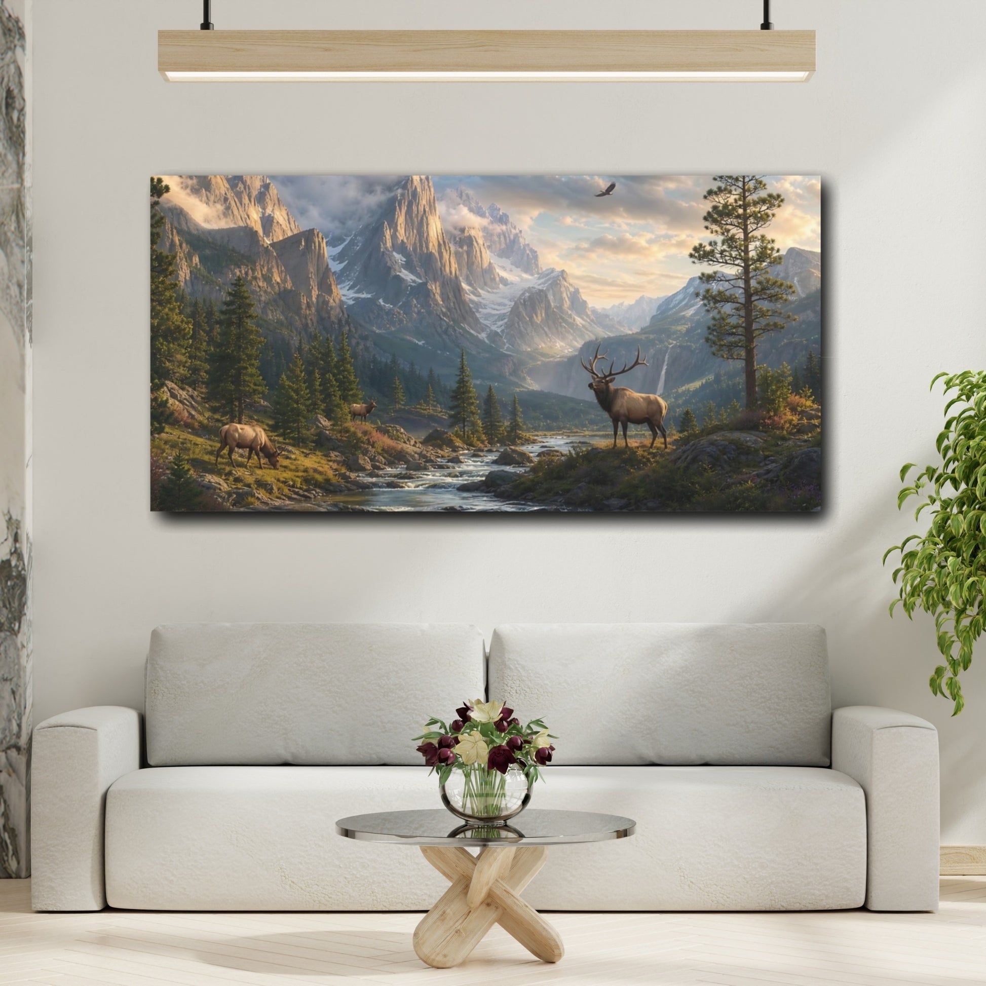 Mockup 3. Nature Elk Mountain Landscape shown as stretched canvas wall art