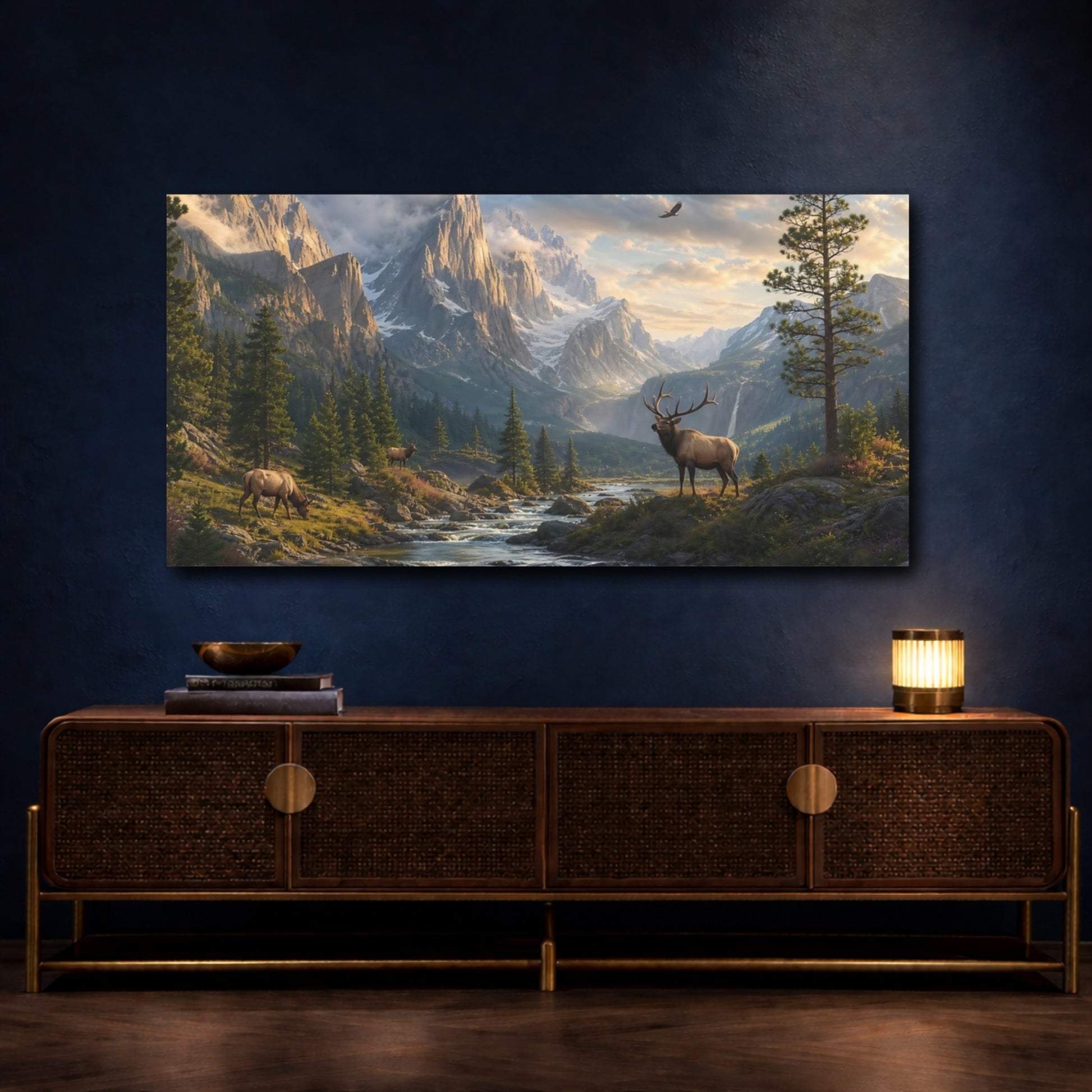 Mockup 4. Nature Elk Mountain Landscape shown as stretched canvas wall art