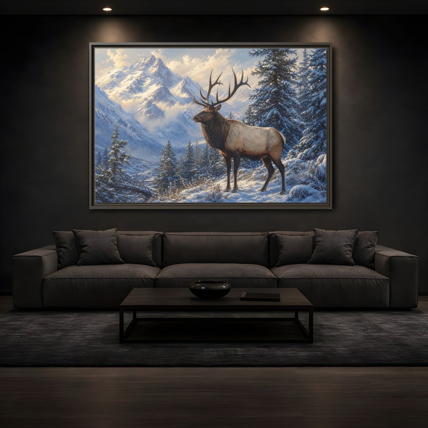 Mockup 3. Nature Elk Winter Mountain Elk shown as stretched canvas wall art