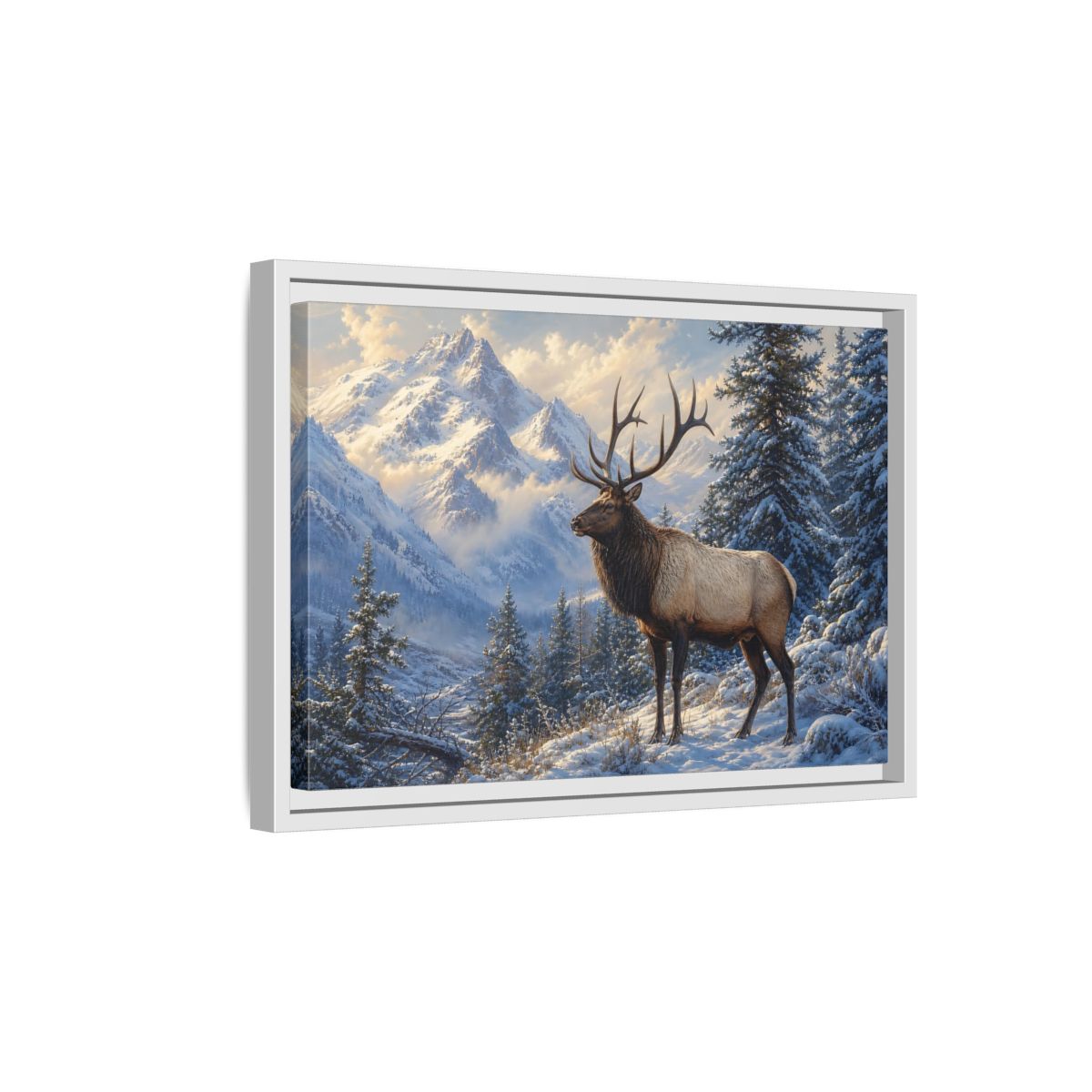 Side Mockup 4. Nature Elk Winter Mountain Elk shown as stretched canvas wall art