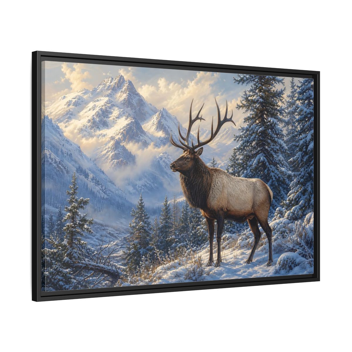 Side Mockup 13. Nature Elk Winter Mountain Elk shown as stretched canvas wall art