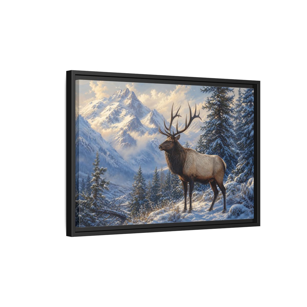 Side Mockup 3. Nature Elk Winter Mountain Elk shown as stretched canvas wall art