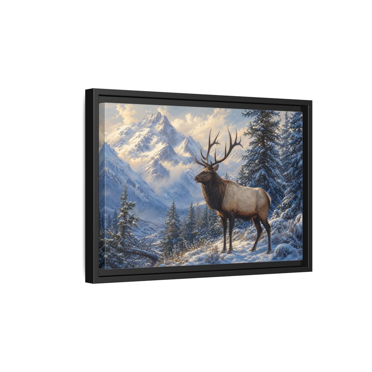 Side Mockup 6. Nature Elk Winter Mountain Elk shown as stretched canvas wall art