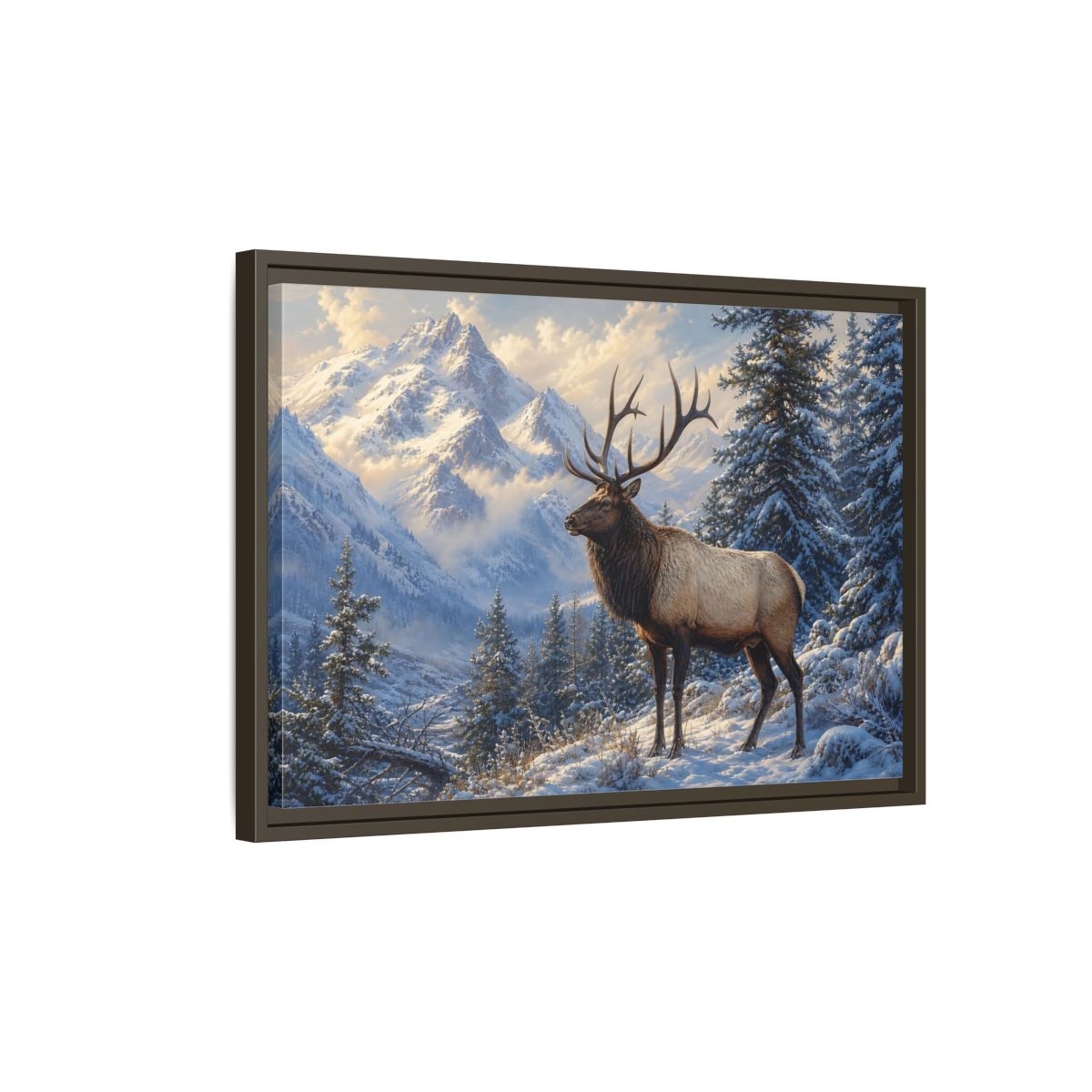 Side Mockup 2. Nature Elk Winter Mountain Elk shown as stretched canvas wall art