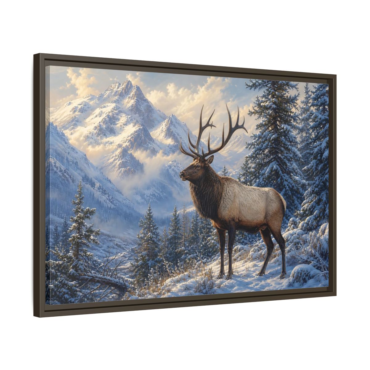 Side Mockup 11. Nature Elk Winter Mountain Elk shown as stretched canvas wall art