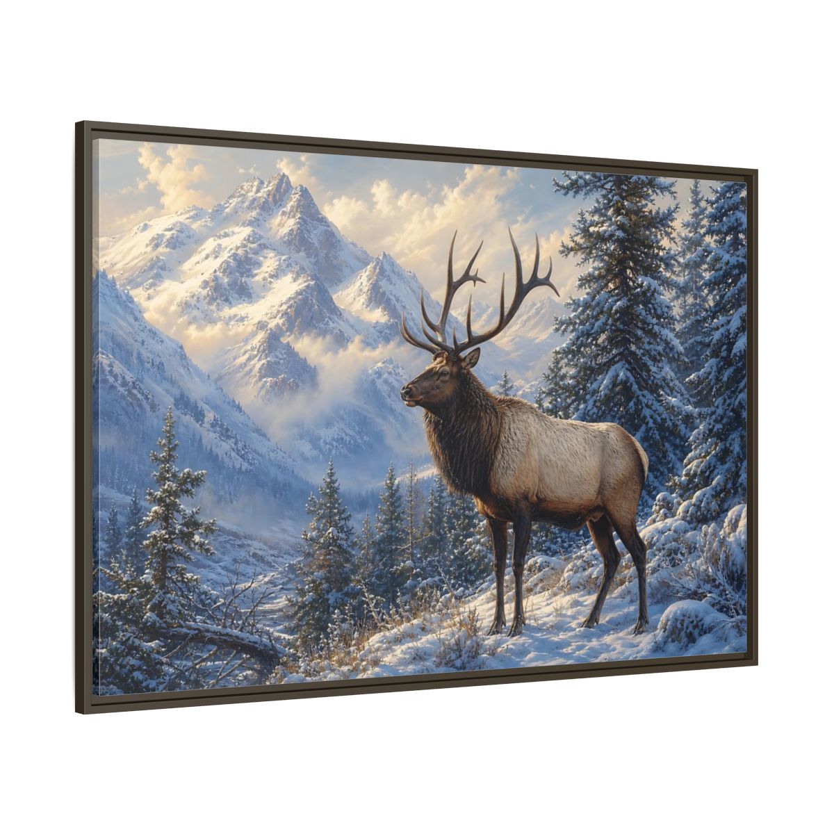 Side Mockup 8. Nature Elk Winter Mountain Elk shown as stretched canvas wall art