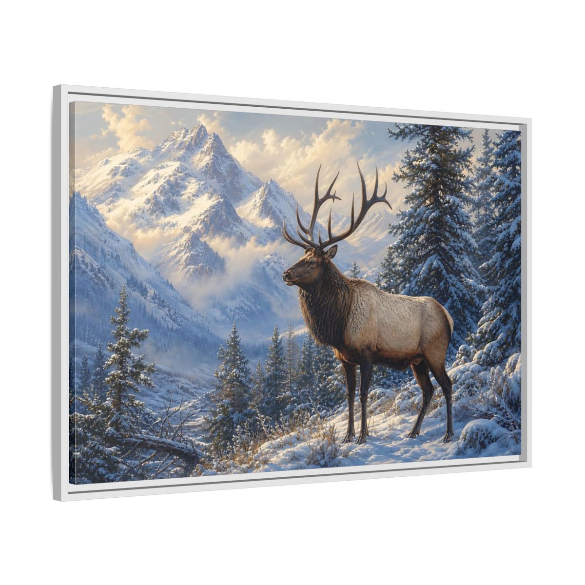 Side Mockup 9. Nature Elk Winter Mountain Elk shown as stretched canvas wall art