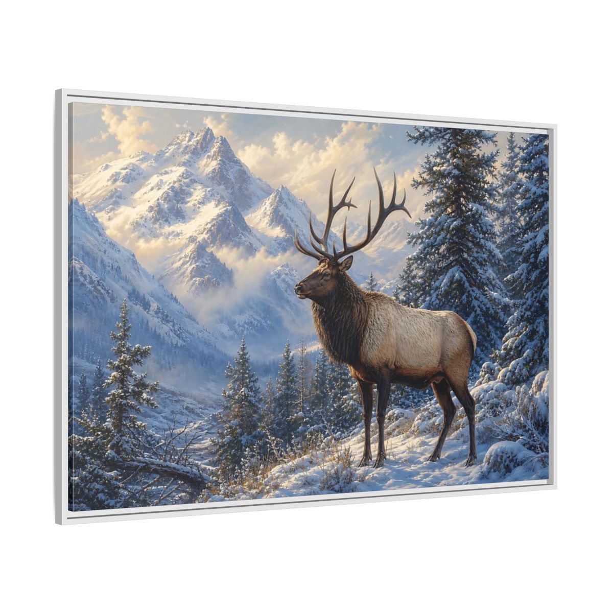 Side Mockup 7. Nature Elk Winter Mountain Elk shown as stretched canvas wall art