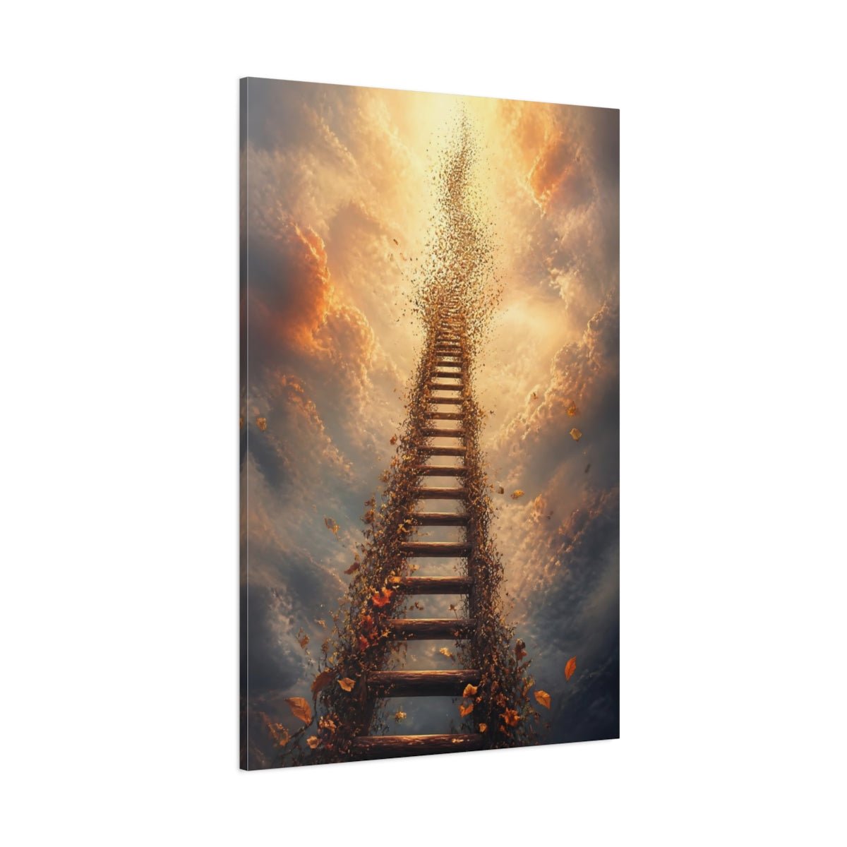 Nature Ethereal Ladder Brown And Gold Canvas Print – Surreal Decor for Living Room, Above Sofa - YesArtYes