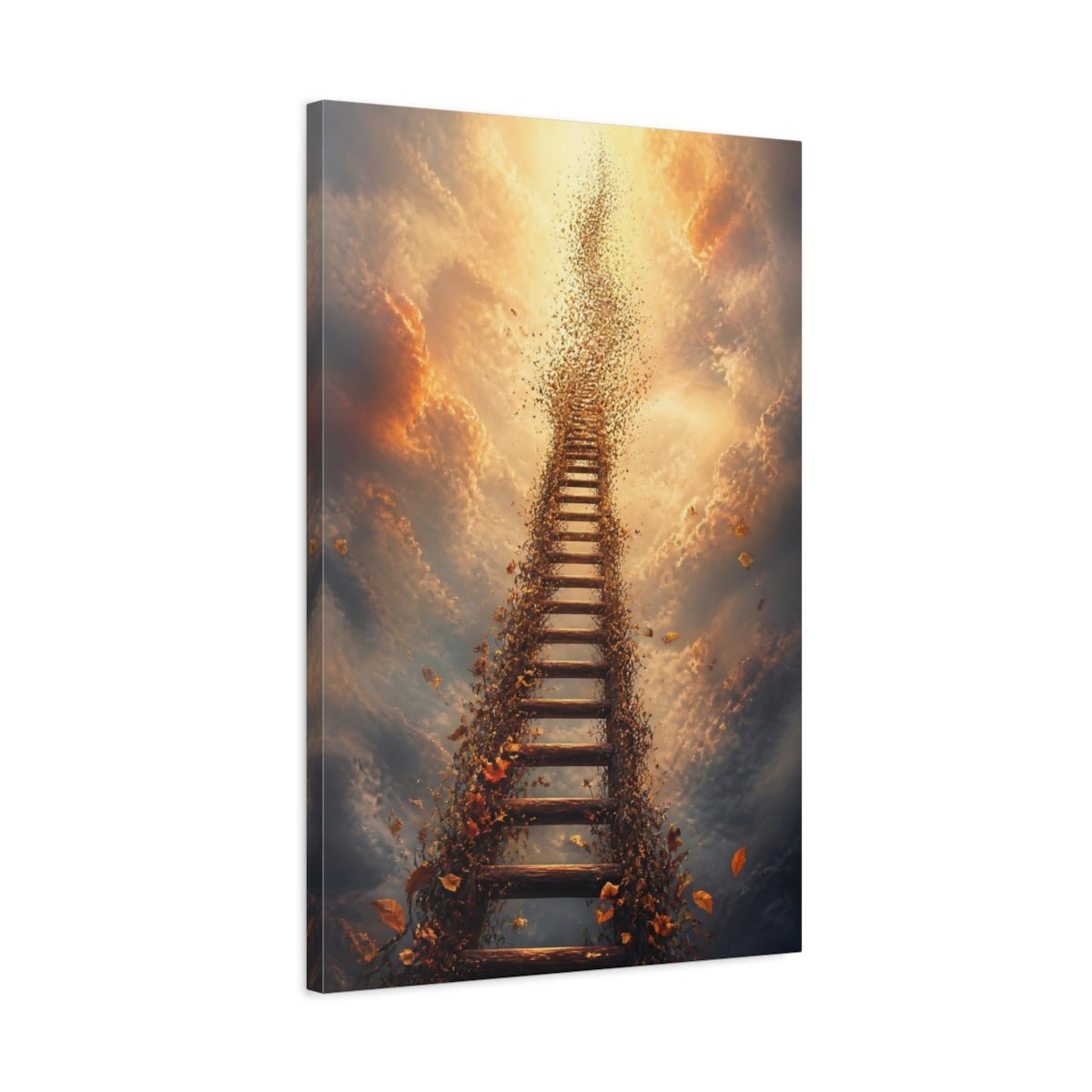 Nature Ethereal Ladder Brown And Gold Canvas Print – Surreal Decor for Living Room, Above Sofa - YesArtYes