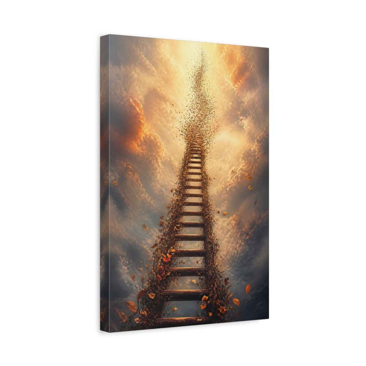 Nature Ethereal Ladder Brown And Gold Canvas Print – Surreal Decor for Living Room, Above Sofa - YesArtYes