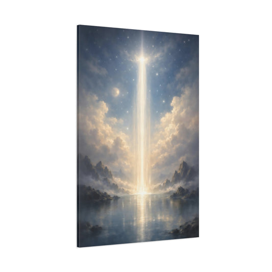 Main Mockup. Nature Ethereal Light Blue And Gold shown as stretched canvas wall art