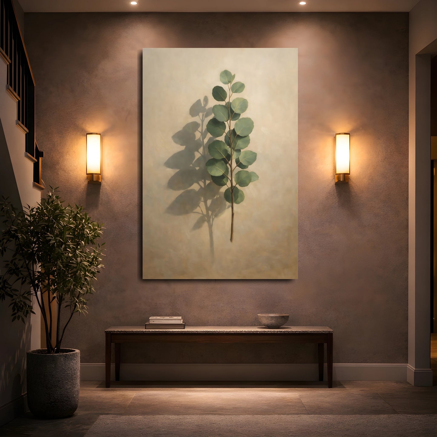 Mockup 4. Nature Eucalyptus Branch Green Eucalyptus Art shown as stretched canvas wall art