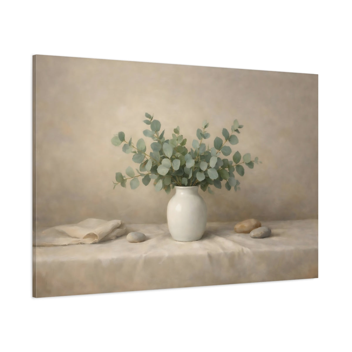 Main Mockup. Nature Eucalyptus Eucalyptus Green Still Life shown as stretched canvas wall art