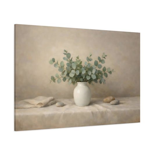 Main Mockup. Nature Eucalyptus Eucalyptus Green Still Life shown as stretched canvas wall art