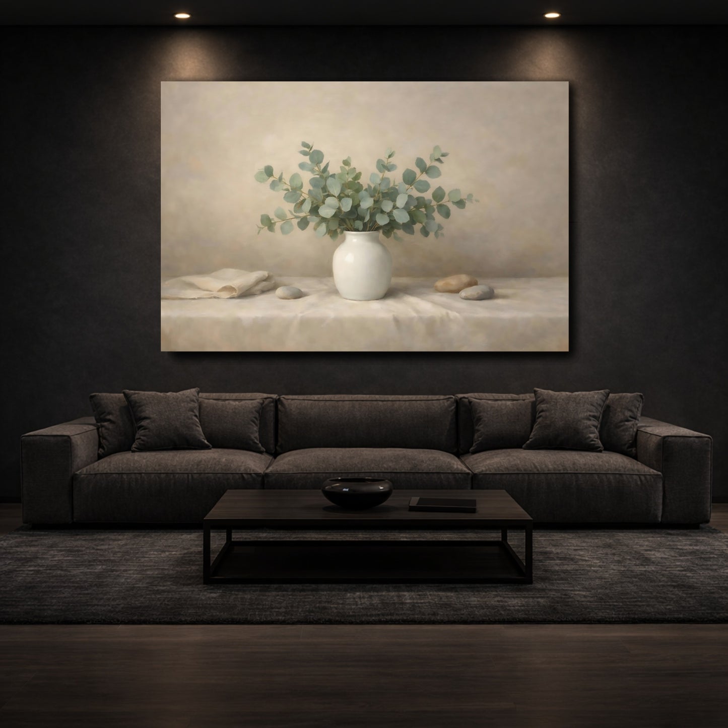 Mockup 2. Nature Eucalyptus Eucalyptus Green Still Life shown as stretched canvas wall art