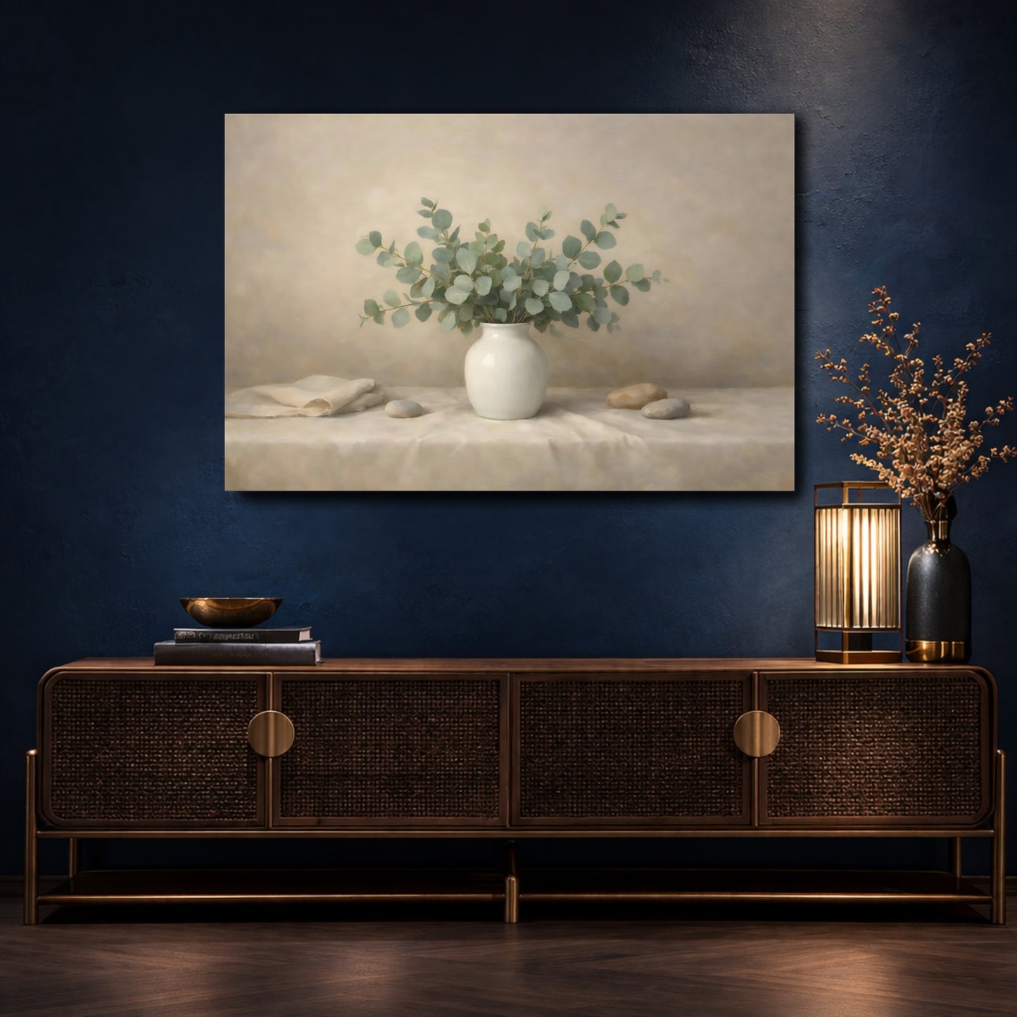 Mockup 4. Nature Eucalyptus Eucalyptus Green Still Life shown as stretched canvas wall art