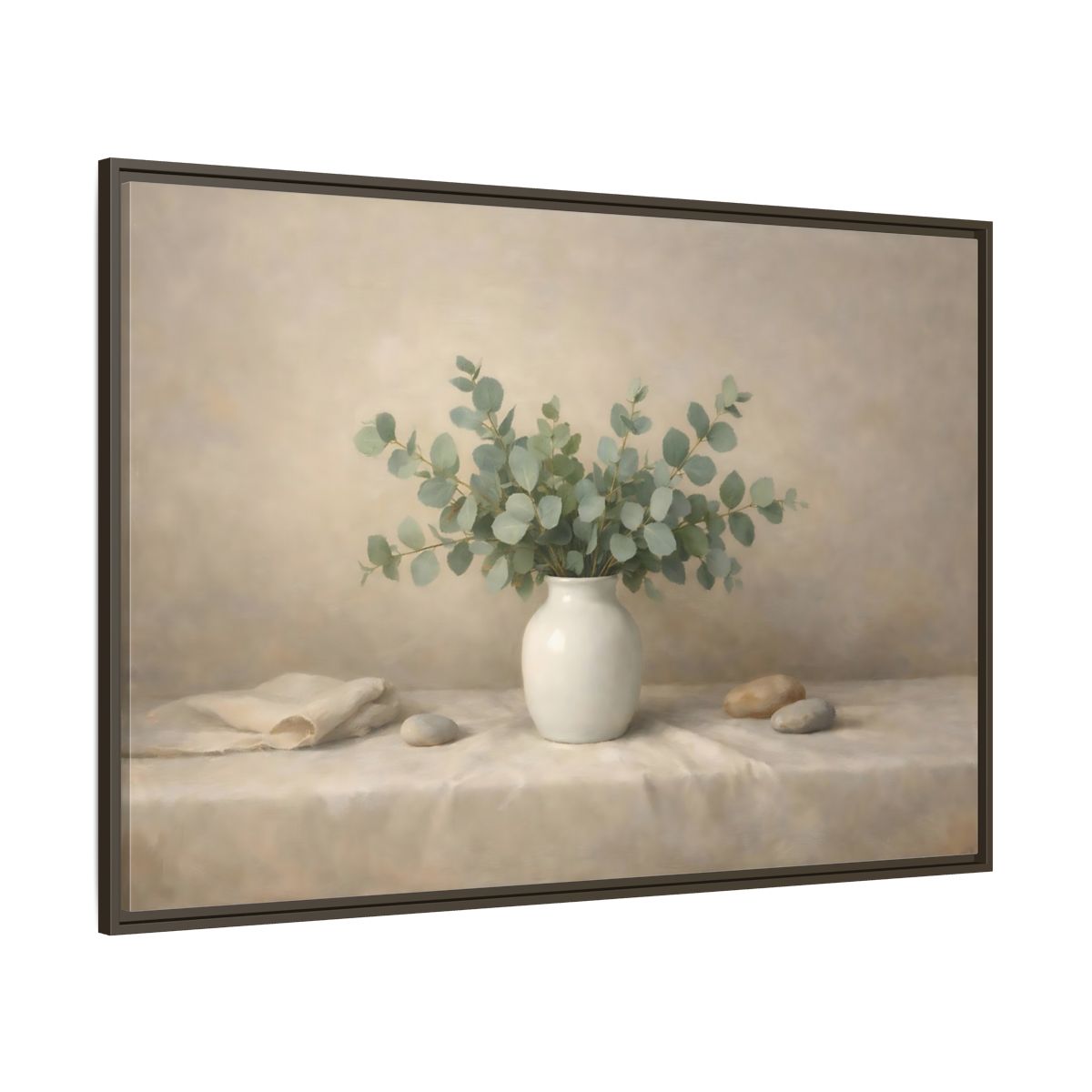 Main Mockup. Nature Eucalyptus Green And Beige shown as stretched canvas wall art