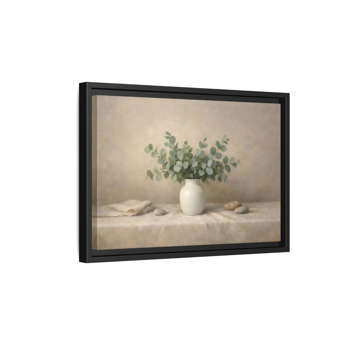 Side Mockup 6. Nature Eucalyptus Green And Beige shown as stretched canvas wall art