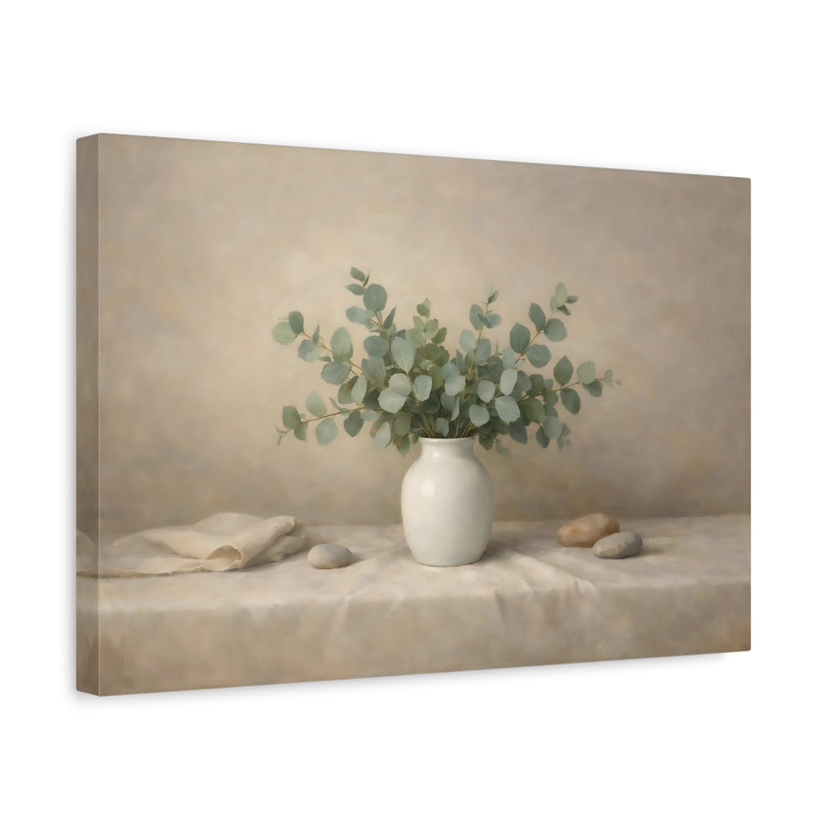 Side Mockup 4. Nature Eucalyptus Eucalyptus Green Still Life shown as stretched canvas wall art