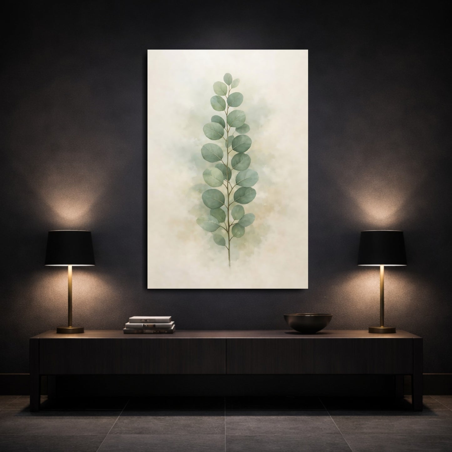 Nature Eucalyptus Leaves Green Botanical shown as front canvas room wall art