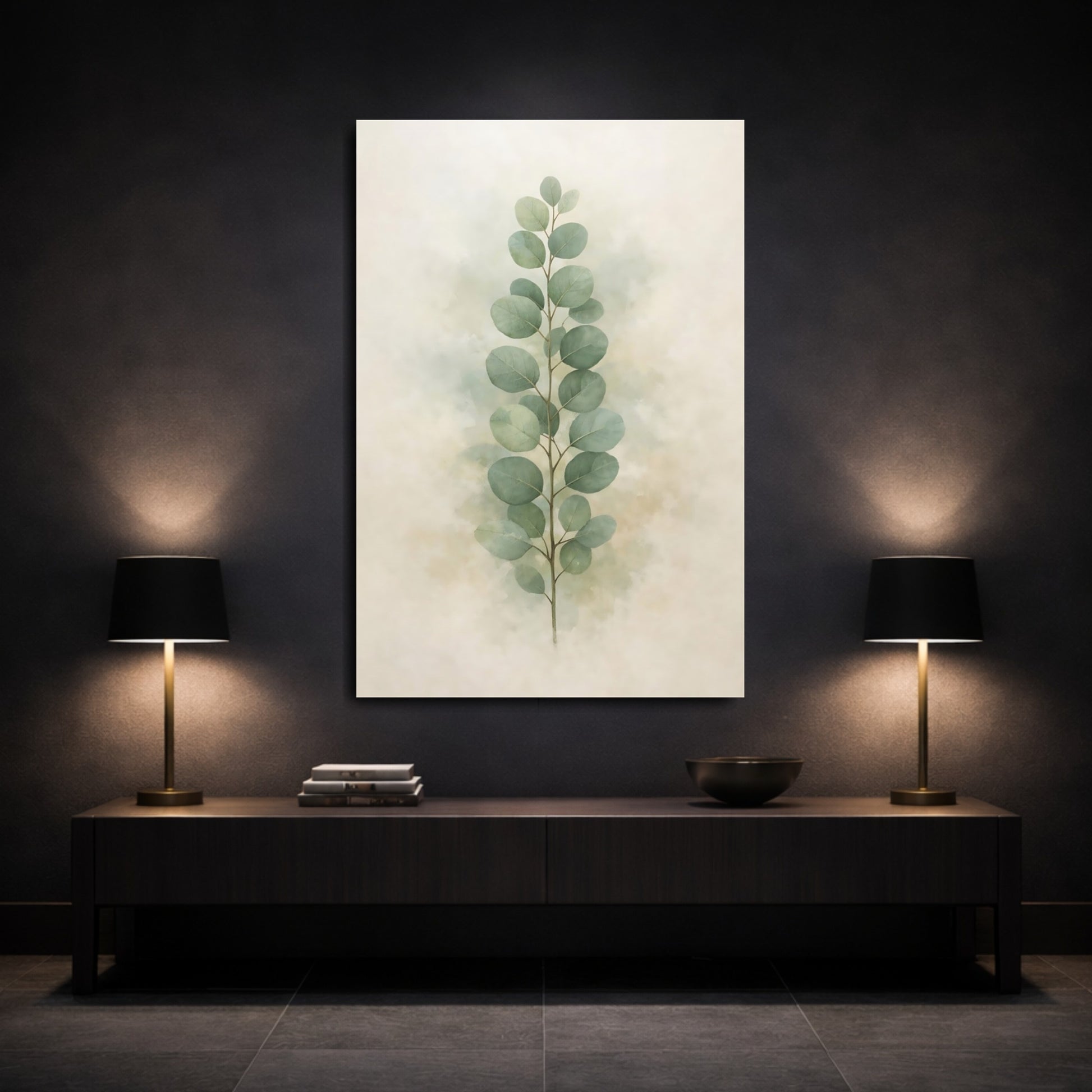 Nature Eucalyptus Leaves Green Botanical shown as front canvas room wall art
