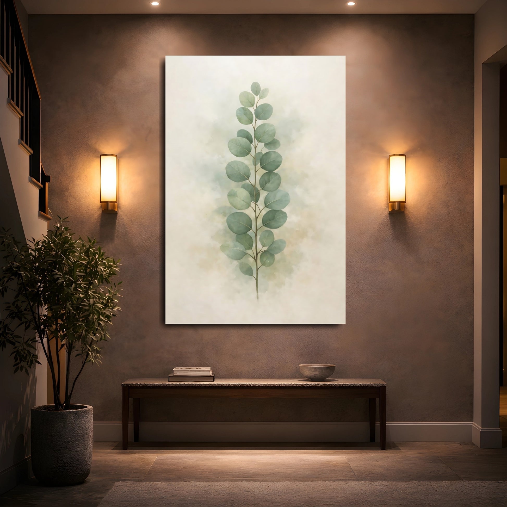 Nature Eucalyptus Leaves Green Botanical shown as front canvas room wall art