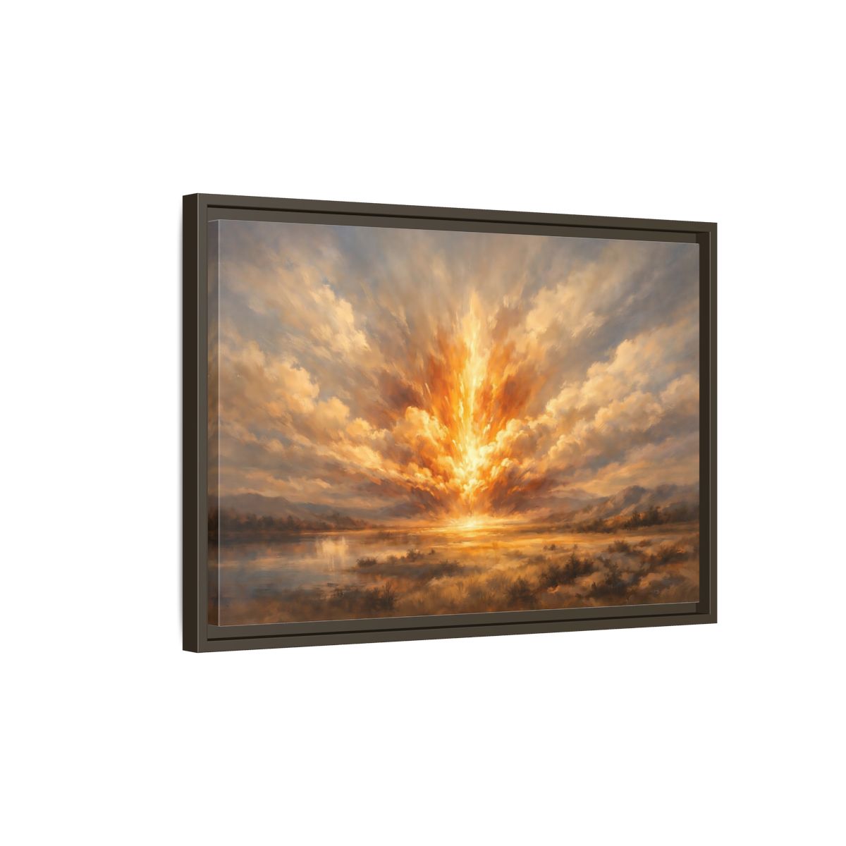 Side Mockup 2. Nature Explosive Sky Golden Landscape shown as stretched canvas wall art
