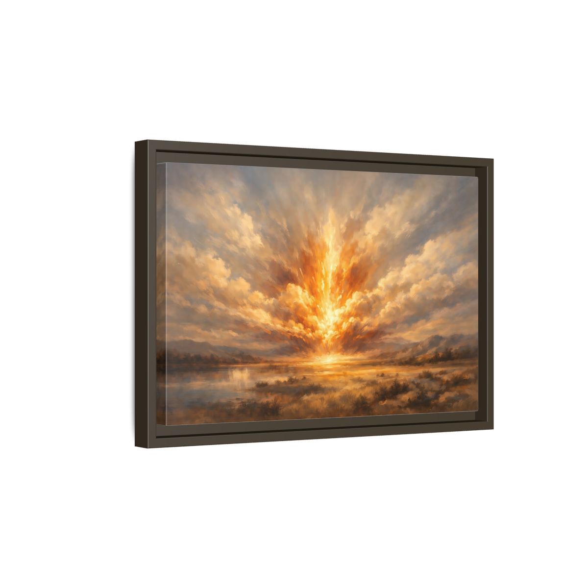 Side Mockup 5. Nature Explosive Sky Golden Landscape shown as stretched canvas wall art