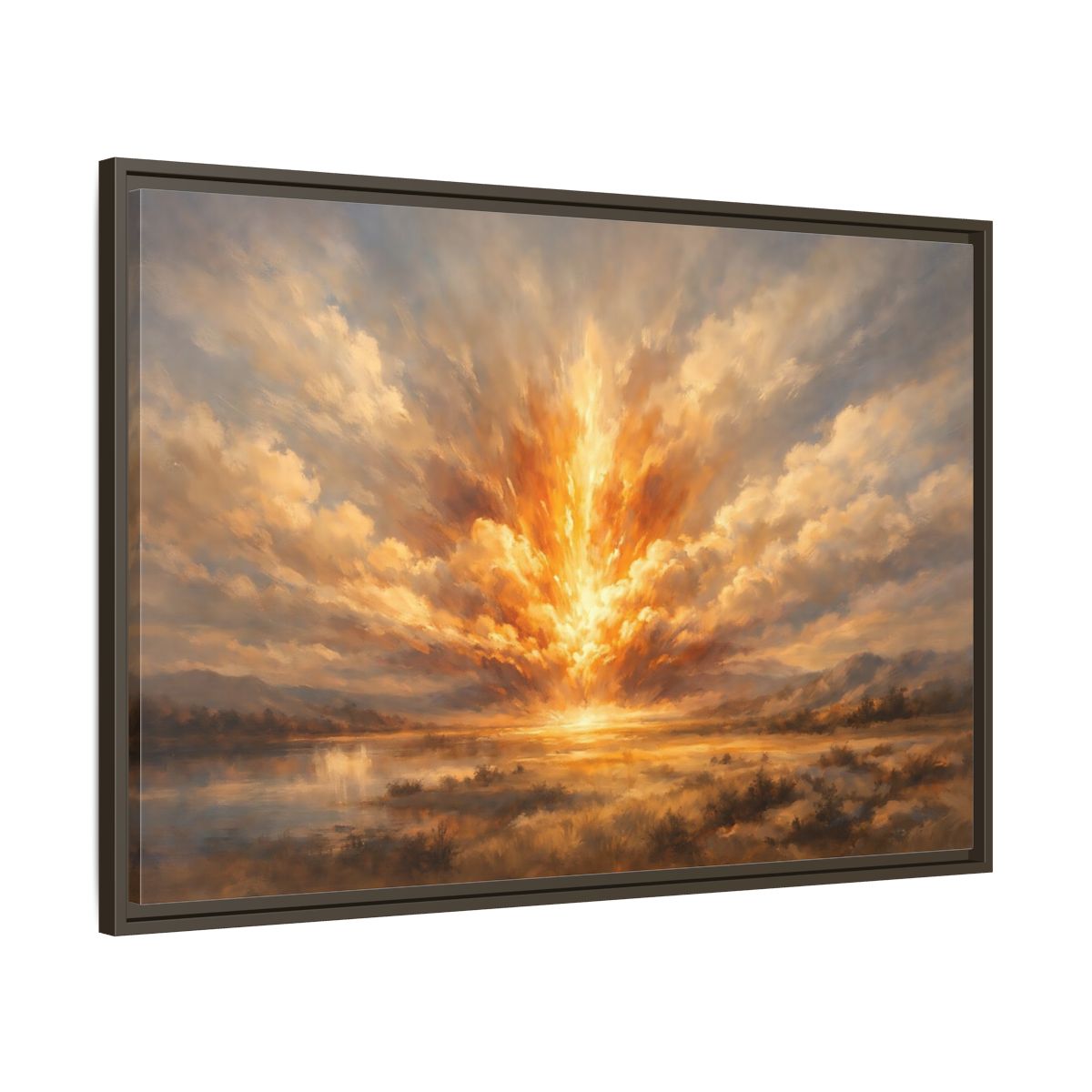 Side Mockup 9. Nature Explosive Sky Golden Landscape shown as stretched canvas wall art
