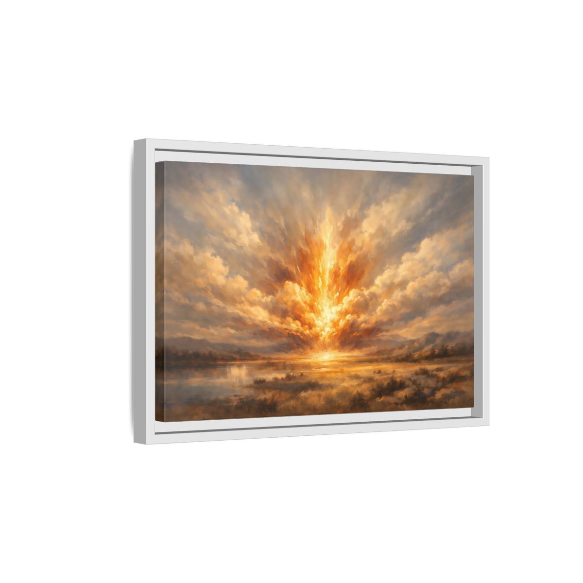 Side Mockup 4. Nature Explosive Sky Golden Landscape shown as stretched canvas wall art