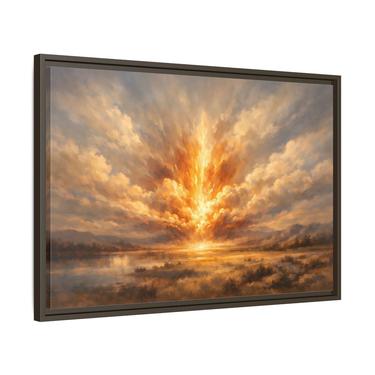 Side Mockup 11. Nature Explosive Sky Golden Landscape shown as stretched canvas wall art
