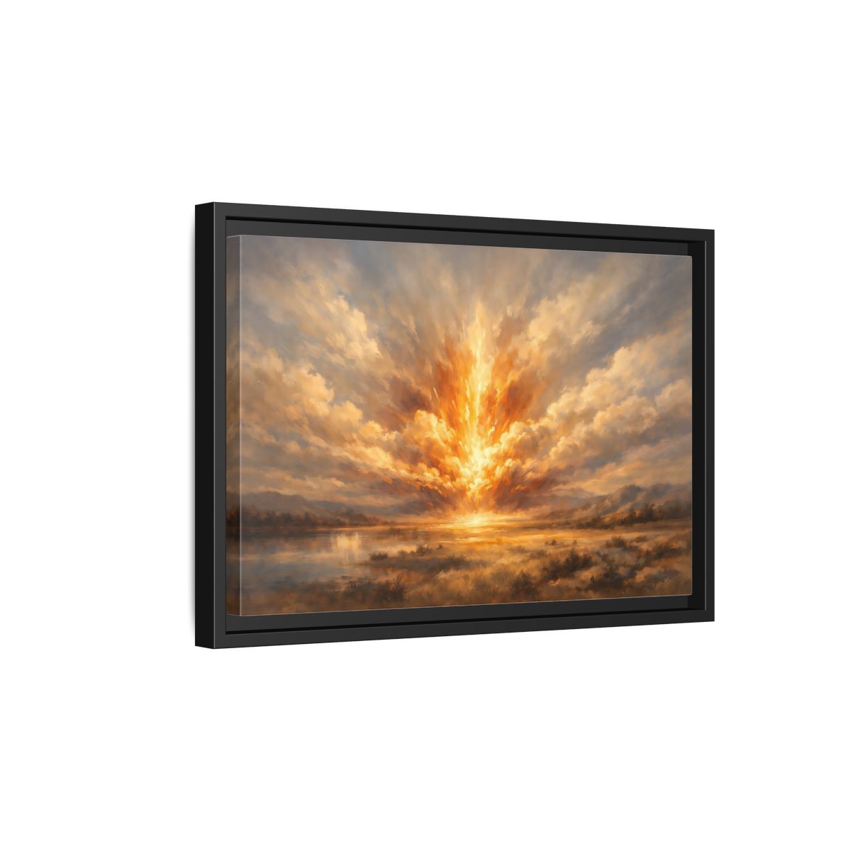 Side Mockup 6. Nature Explosive Sky Golden Landscape shown as stretched canvas wall art
