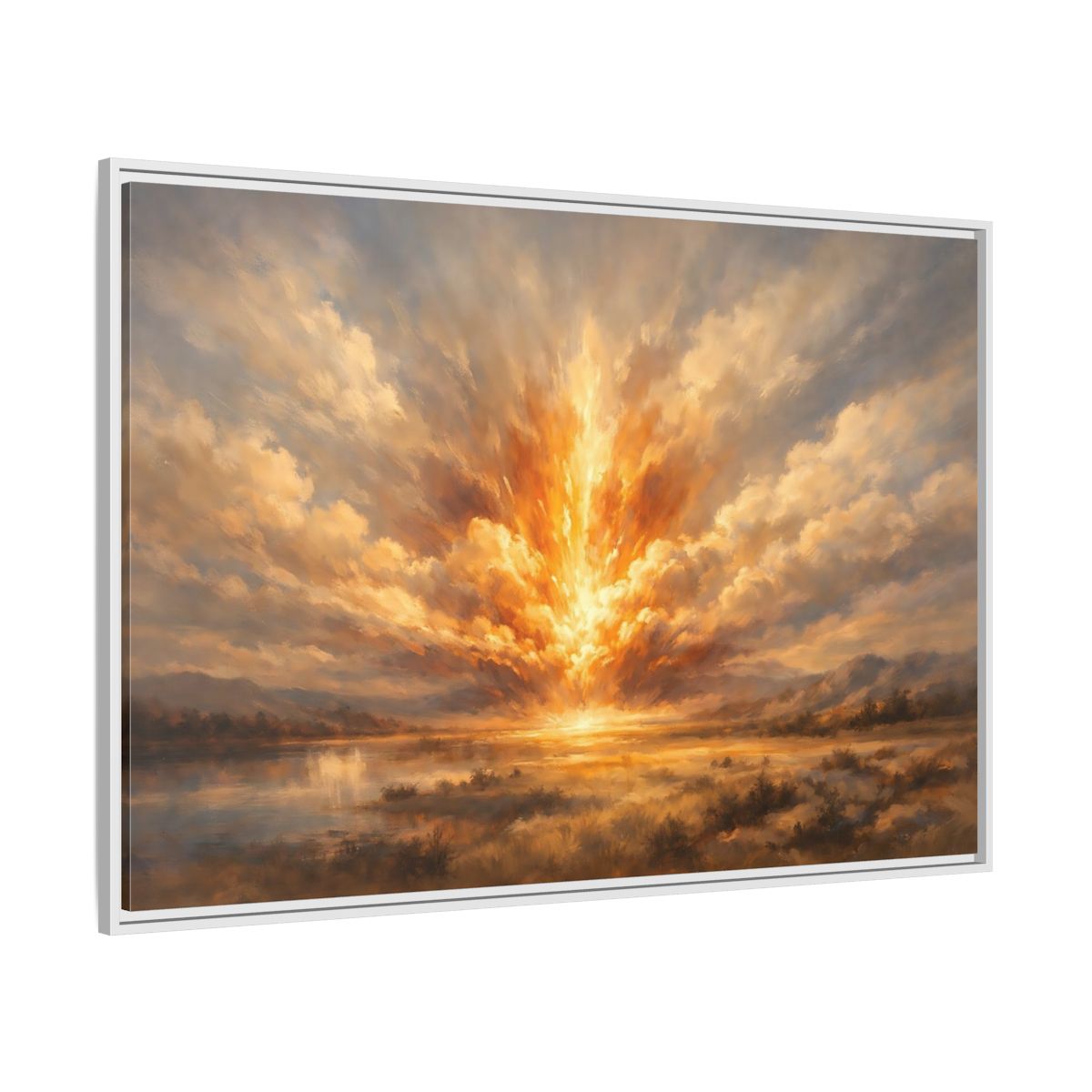 Side Mockup 7. Nature Explosive Sky Golden Landscape shown as stretched canvas wall art