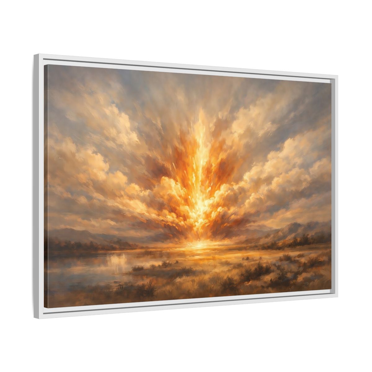 Side Mockup 8. Nature Explosive Sky Golden Landscape shown as stretched canvas wall art
