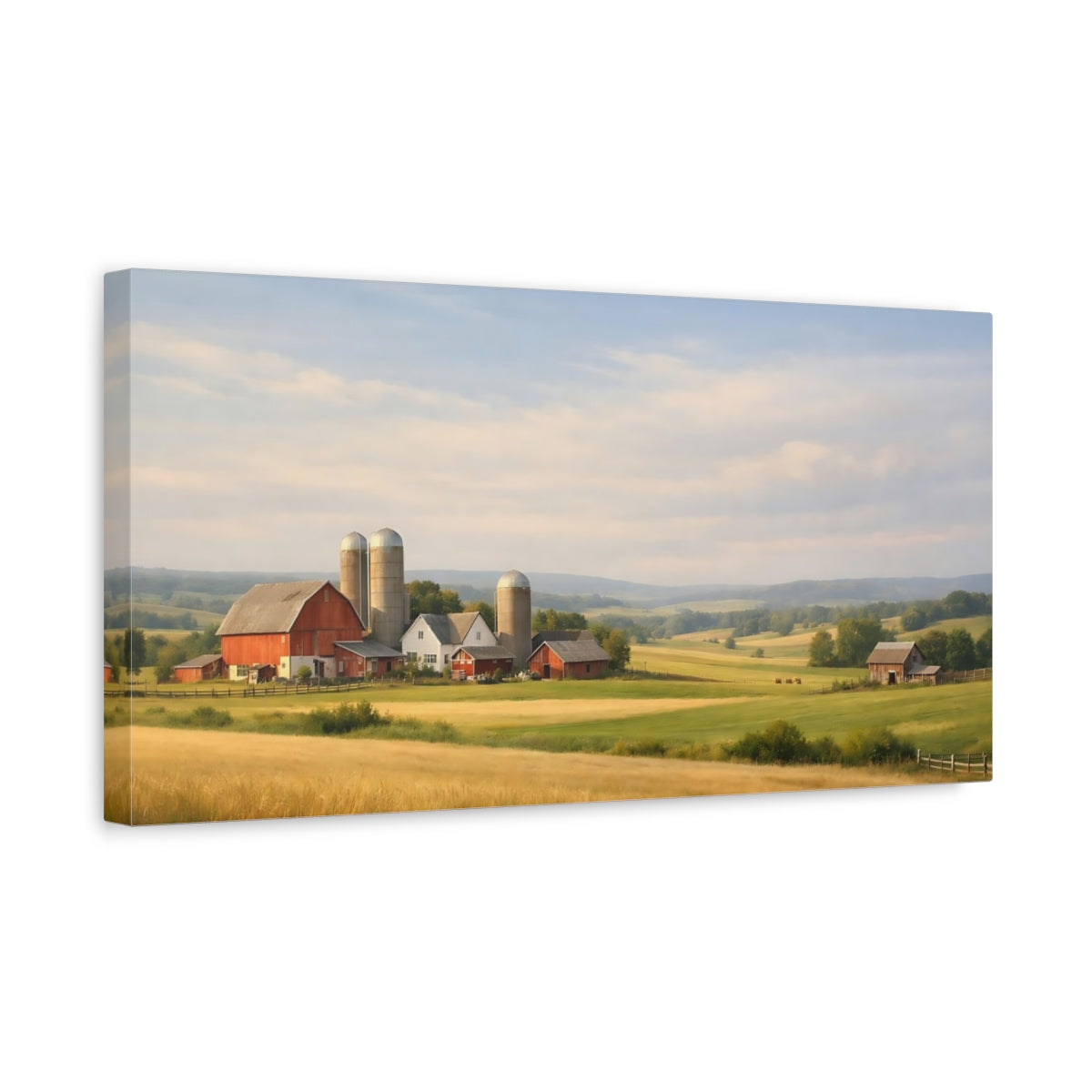Side Mockup 3. Nature Farm Landscape Farmhouse Landscape shown as stretched canvas wall art