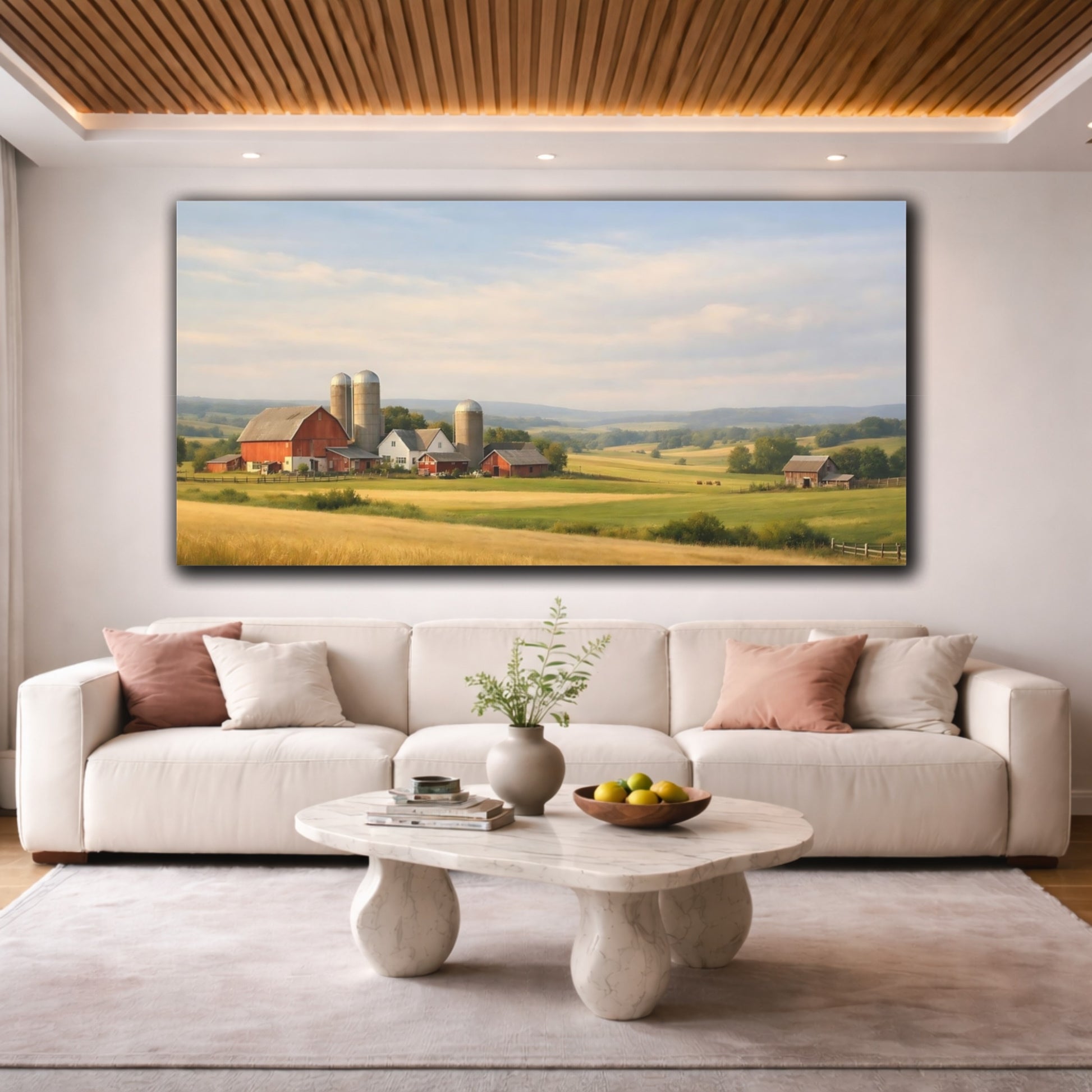 Mockup 3. Nature Farm Landscape Farmhouse Landscape shown as stretched canvas wall art
