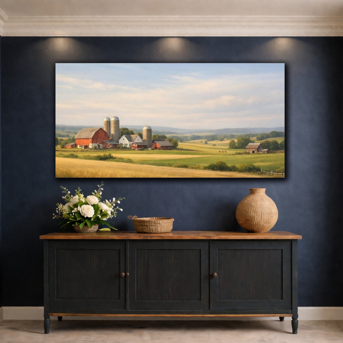 Mockup 4. Nature Farm Landscape Farmhouse Landscape shown as stretched canvas wall art
