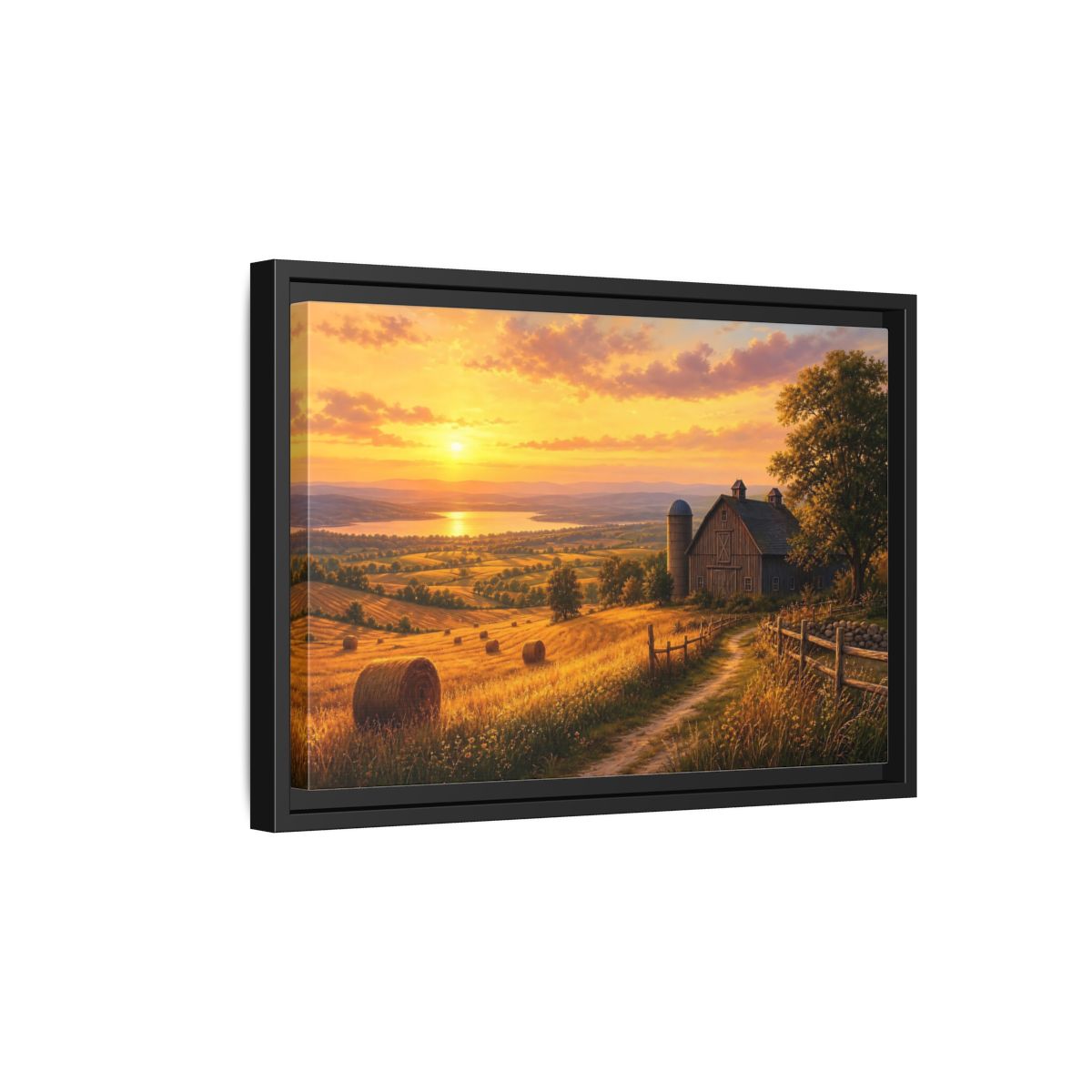 Side Mockup 6. Nature Farm Landscape Golden Sunset Landscape shown as stretched canvas wall art