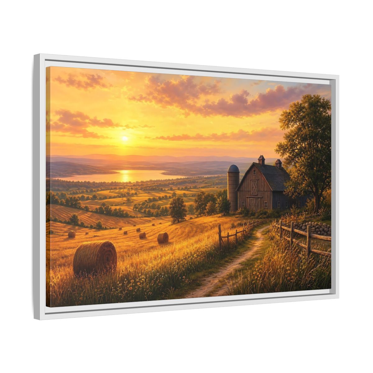 Side Mockup 10. Nature Farm Landscape Golden Sunset Landscape shown as stretched canvas wall art