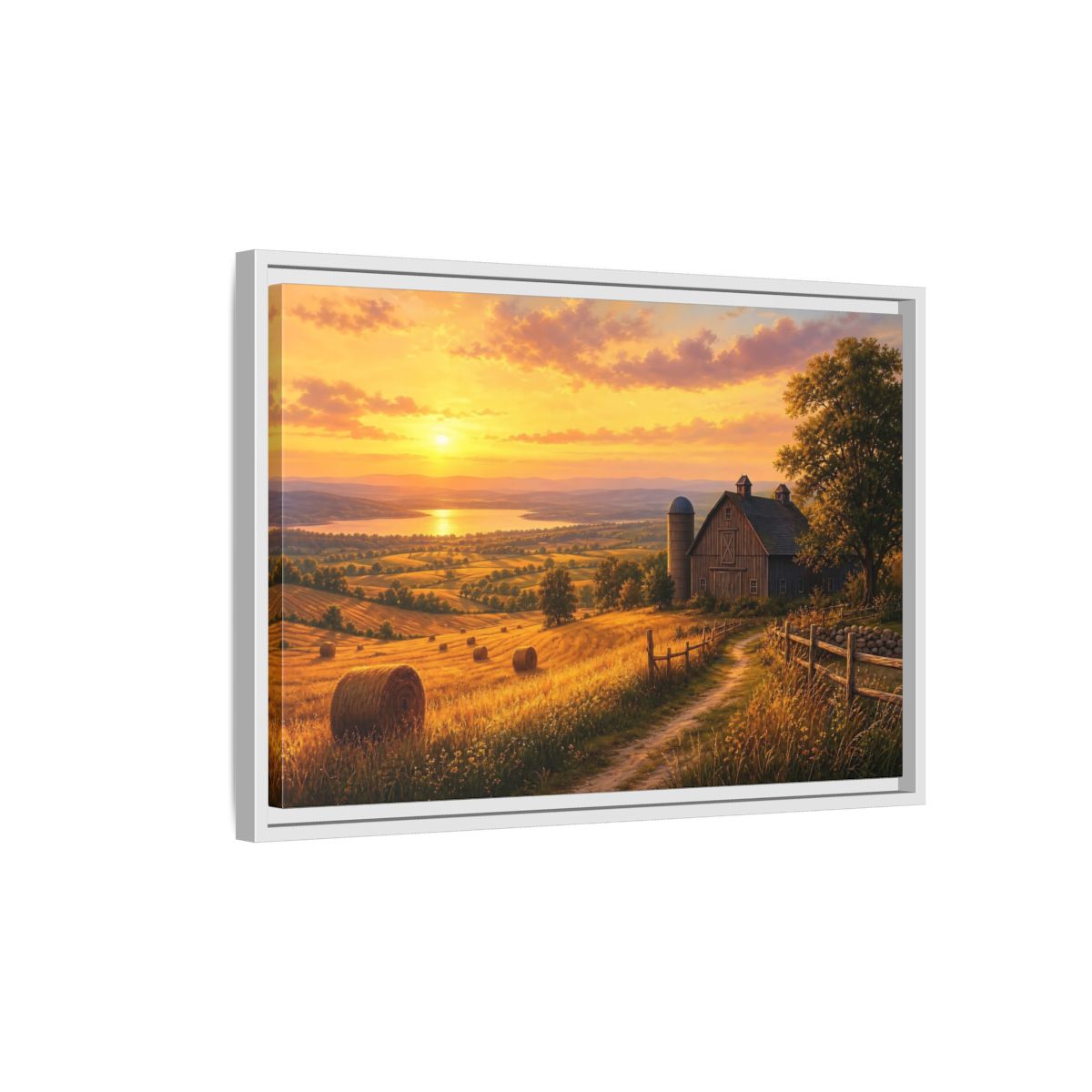 Side Mockup 1. Nature Farm Landscape Golden Sunset Landscape shown as stretched canvas wall art