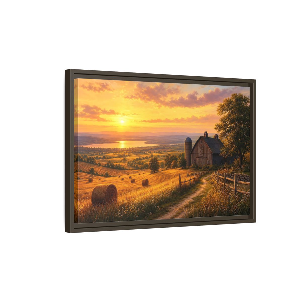 Side Mockup 2. Nature Farm Landscape Golden Sunset Landscape shown as stretched canvas wall art