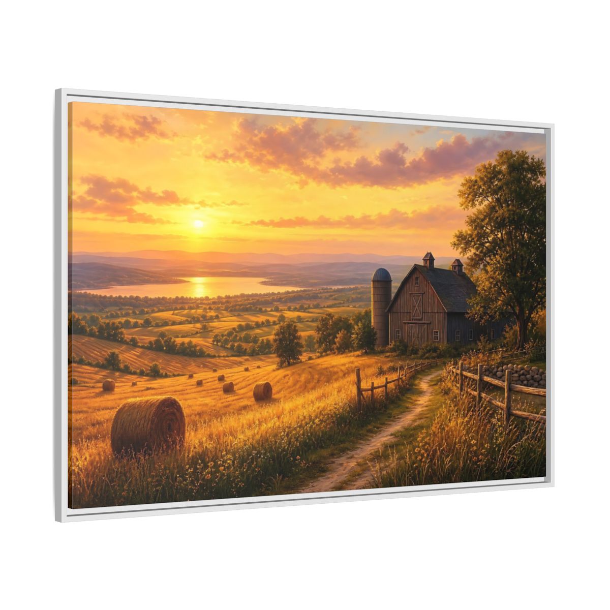 Side Mockup 7. Nature Farm Landscape Golden Sunset Landscape shown as stretched canvas wall art