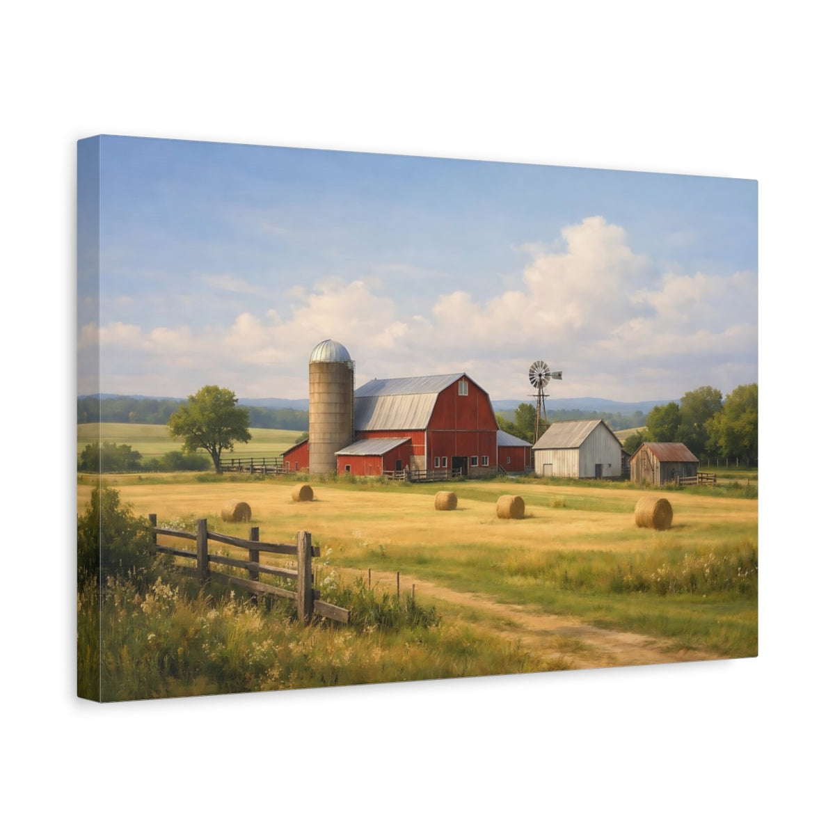 Side Mockup 4. Nature Farm Landscape Rural Farm Landscape shown as stretched canvas wall art