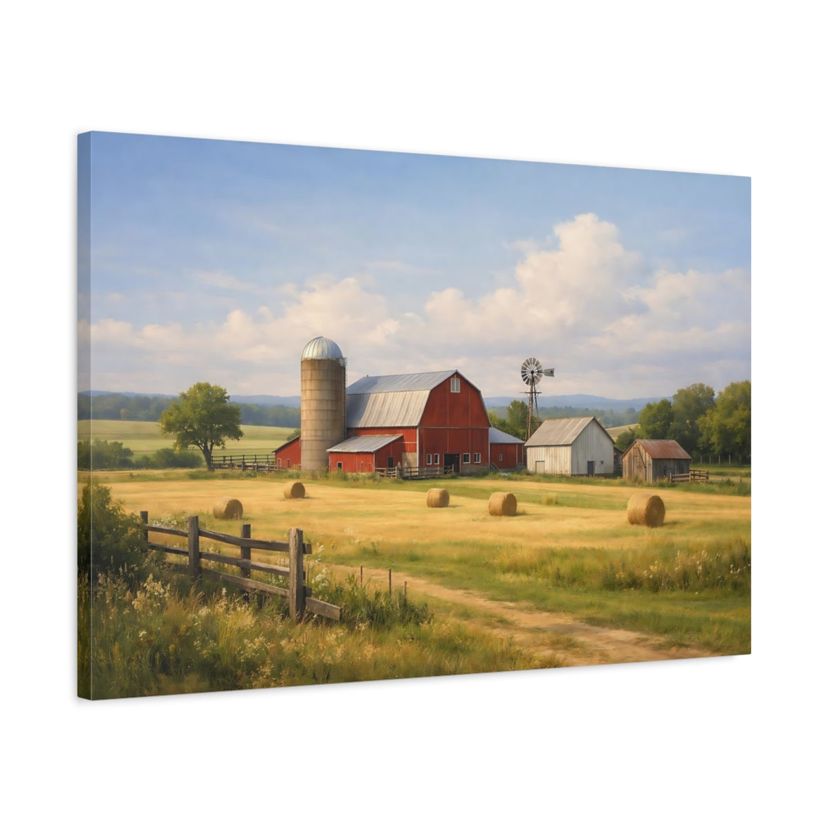 Side Mockup 2. Nature Farm Landscape Rural Farm Landscape shown as stretched canvas wall art