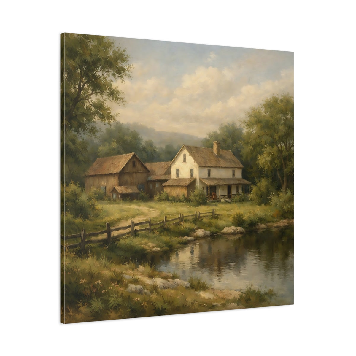 Main Mockup. Nature Farmhouse Green And Brown shown as stretched canvas wall art