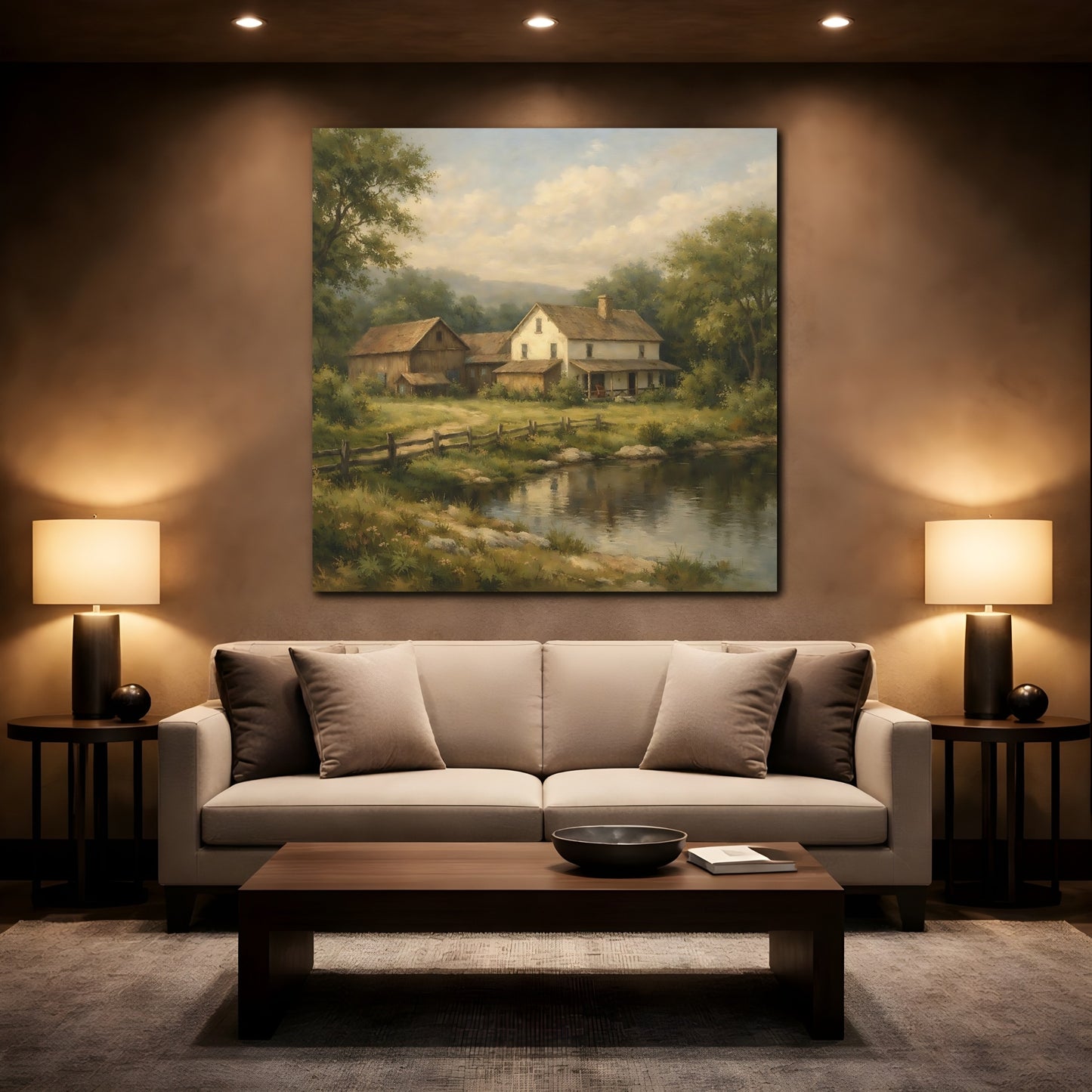 Mockup 2. Nature Farmhouse Green And Brown shown as stretched canvas wall art